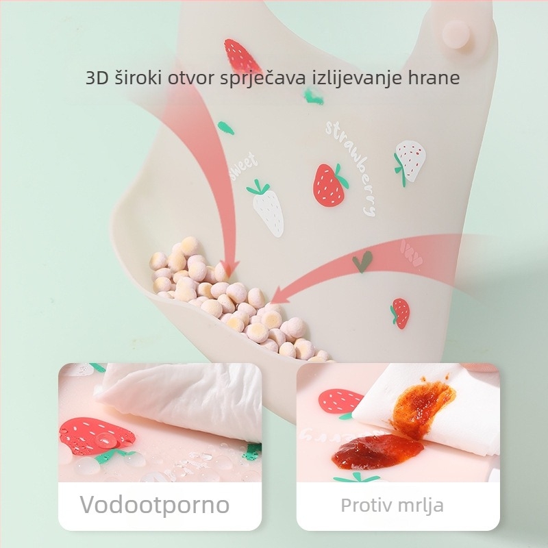 IKV silikonski hranilni bib za bebe, prehrambene kvalitete, vodoodporan, izuzetno mekan i tanak, s džepom za slinu, uzorak crtani/cvijeće, za djecu 1–3 godine