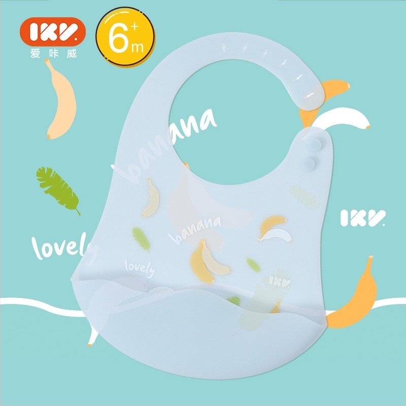 IKV silikonski hranilni bib za bebe, prehrambene kvalitete, vodoodporan, izuzetno mekan i tanak, s džepom za slinu, uzorak crtani/cvijeće, za djecu 1–3 godine