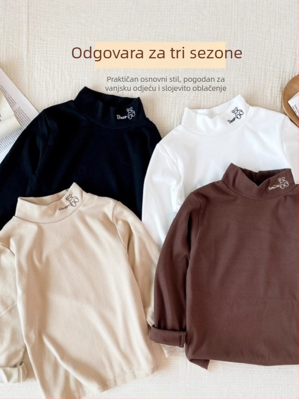 Dječja majica s polu visokim ovratnikom, dugi rukav, Derong tkanina, poliester 94,6%, uzrast 3–8 godina, jesen-zima