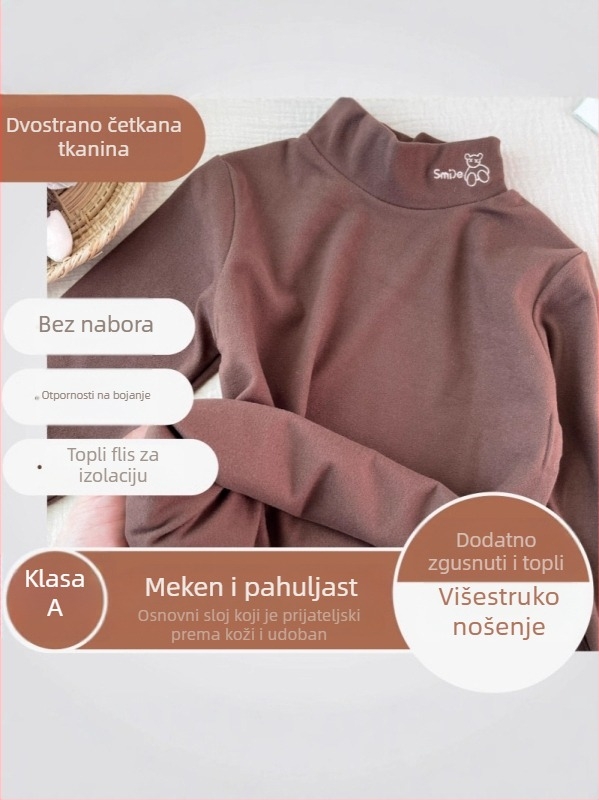 Dječja majica s polu visokim ovratnikom, dugi rukav, Derong tkanina, poliester 94,6%, uzrast 3–8 godina, jesen-zima