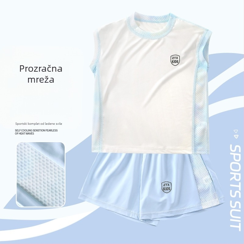 Dječji ljetni brzo-sušı sportski komplet s UPF50+ zaštitom od sunca, kratkim rukavima i šorcima, za dob 3–8 godina