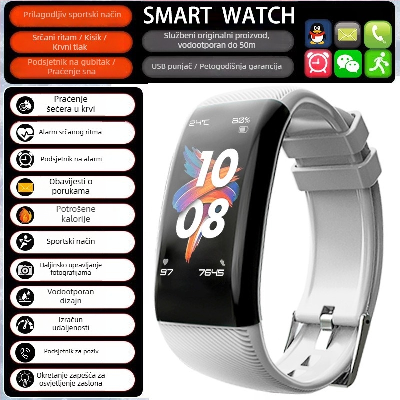 Pametni sat s brojanjem koraka i praćenjem otkucaja srca (Brand: Zealcandor; Remen: silikon; Kućište: plastika; Značajke: brojanje koraka, praćenje otkucaja srca)