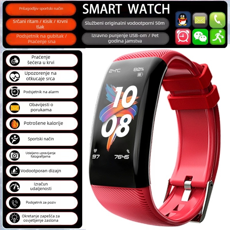 Pametni sat s brojanjem koraka i praćenjem otkucaja srca (Brand: Zealcandor; Remen: silikon; Kućište: plastika; Značajke: brojanje koraka, praćenje otkucaja srca)