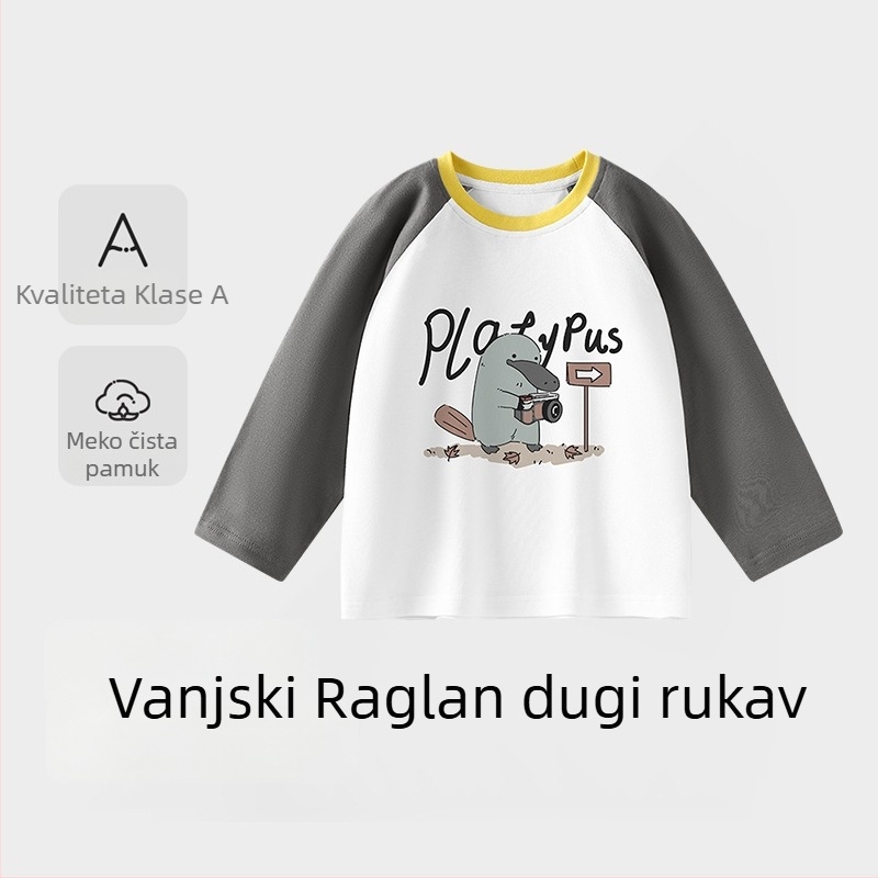 Dječje majice s dugim rukavima i okruglim izrezom, 100% pamuk, za uzrast 3–8 godina, proljeće i jesen