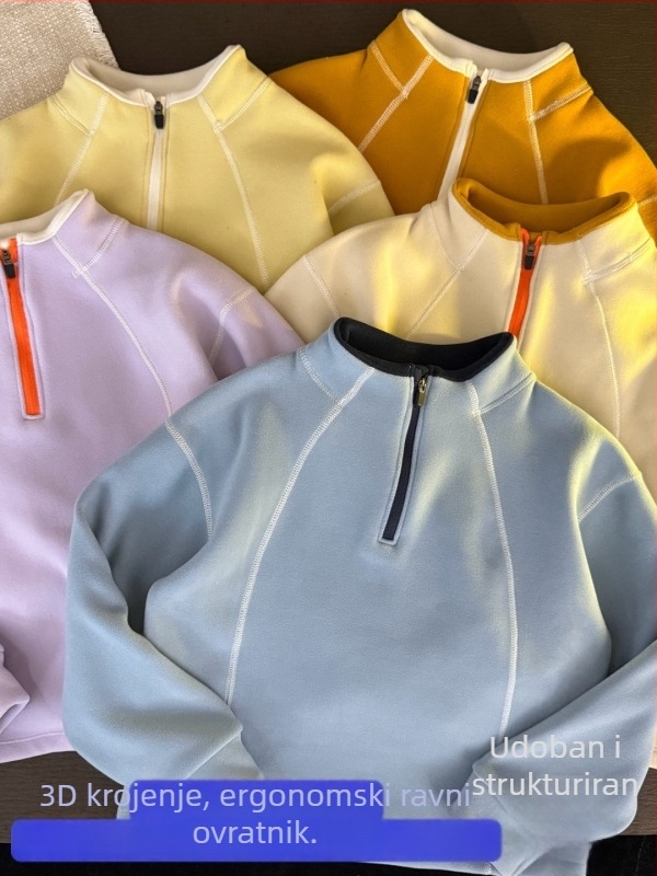 Dječji sportski top za vanjske aktivnosti sa stojećim ovratnikom i poluzipom; brzo se suši, prozračan, odvodi vlagu, s reflektirajućim detaljima; unisex; 7–12 godina; proljeće i jesen