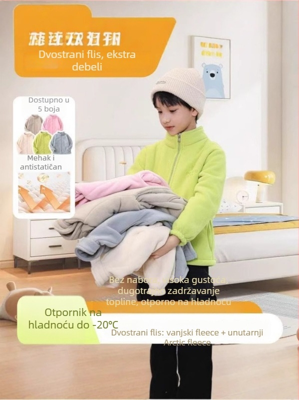 Unisex dječja vanjska jakna s flec podstavom, prozračna, topla, otporna na habanje, poliester