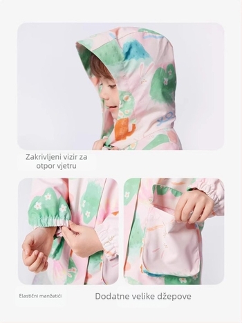 Unisex fleec set od dvije komponente jakna s kapuljačom – kamuflažni uzorak, poliester tkanina i podstava, za djecu 3–8 godina, zadržava toplinu i štiti od vjetra