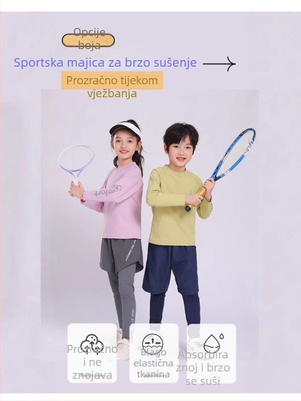Dječji dugi rukav sportski top s brzo sušećim materijalom, unisex, poliester, mekani dodir (proljeće‑jesen)