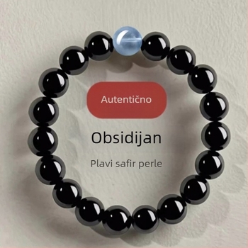 Ručni izrađeni narukvica od obsidijana s ametistom i akvamarinom, budističke perle, certifikat autentičnosti