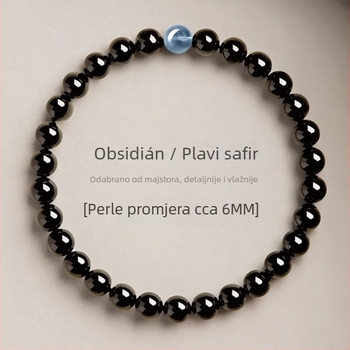 Ručni izrađeni narukvica od obsidijana s ametistom i akvamarinom, budističke perle, certifikat autentičnosti