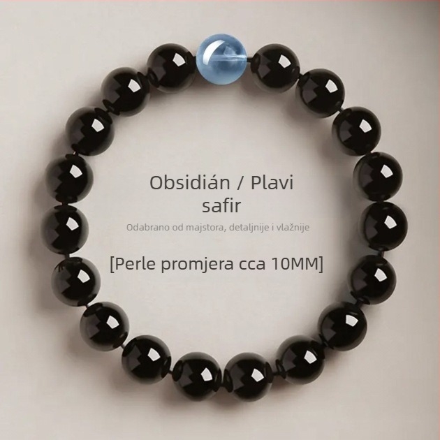 Ručni izrađeni narukvica od obsidijana s ametistom i akvamarinom, budističke perle, certifikat autentičnosti