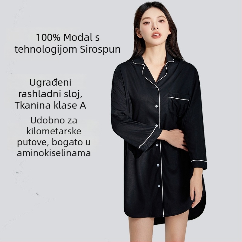 Ženske modal pidžame s reverom, duge rukave, tanka tkanina, 90–95% modal sadržaj