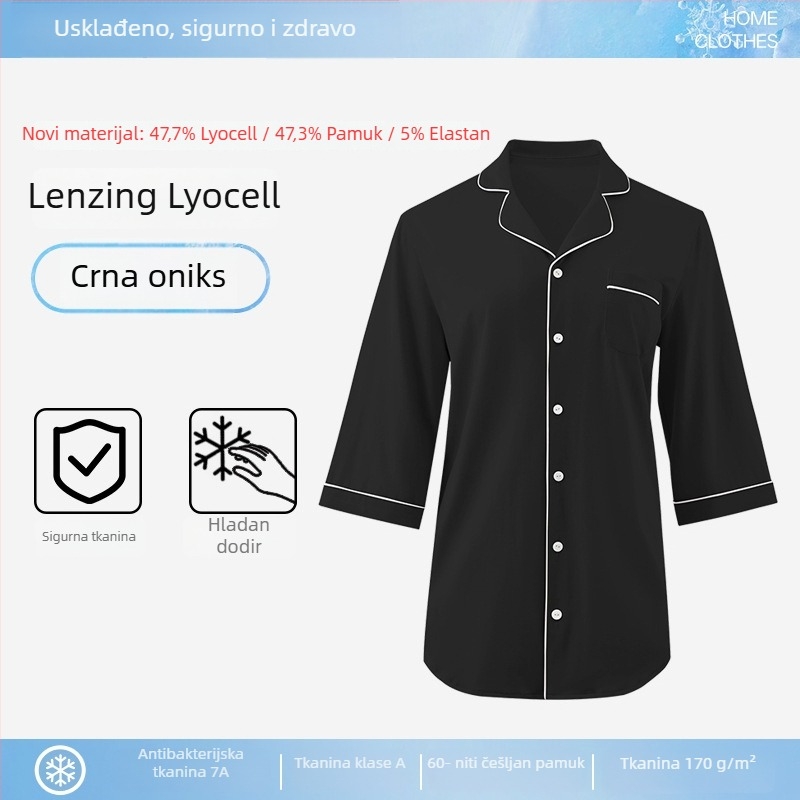 Ženske modal pidžame s reverom, duge rukave, tanka tkanina, 90–95% modal sadržaj