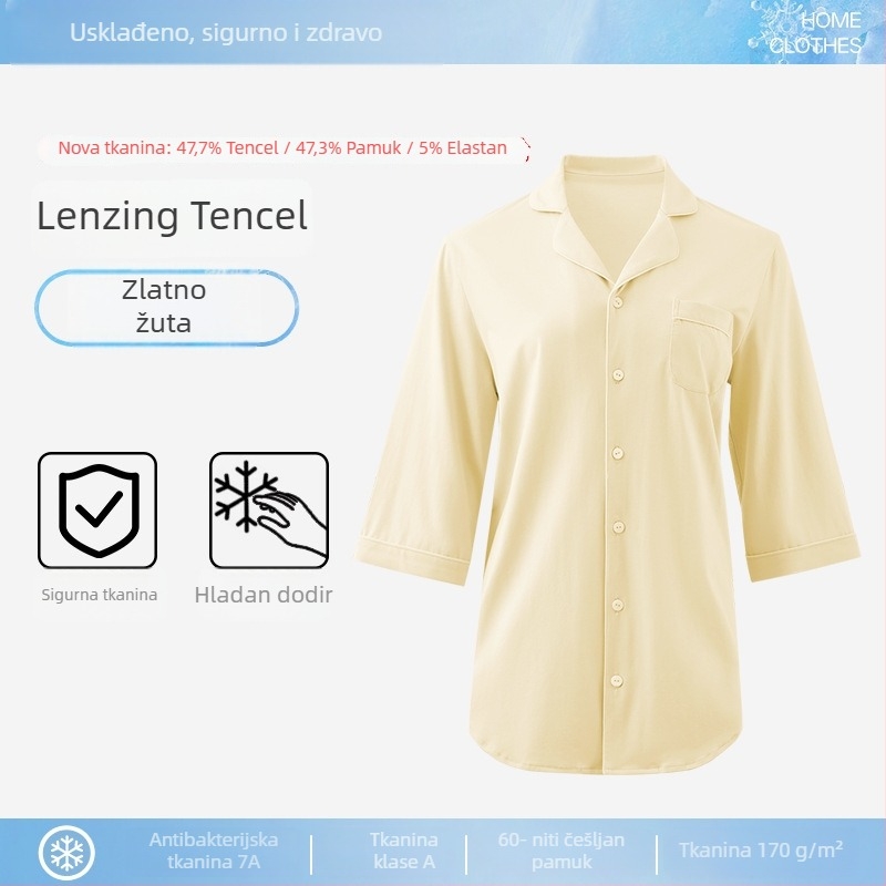 Ženske modal pidžame s reverom, duge rukave, tanka tkanina, 90–95% modal sadržaj