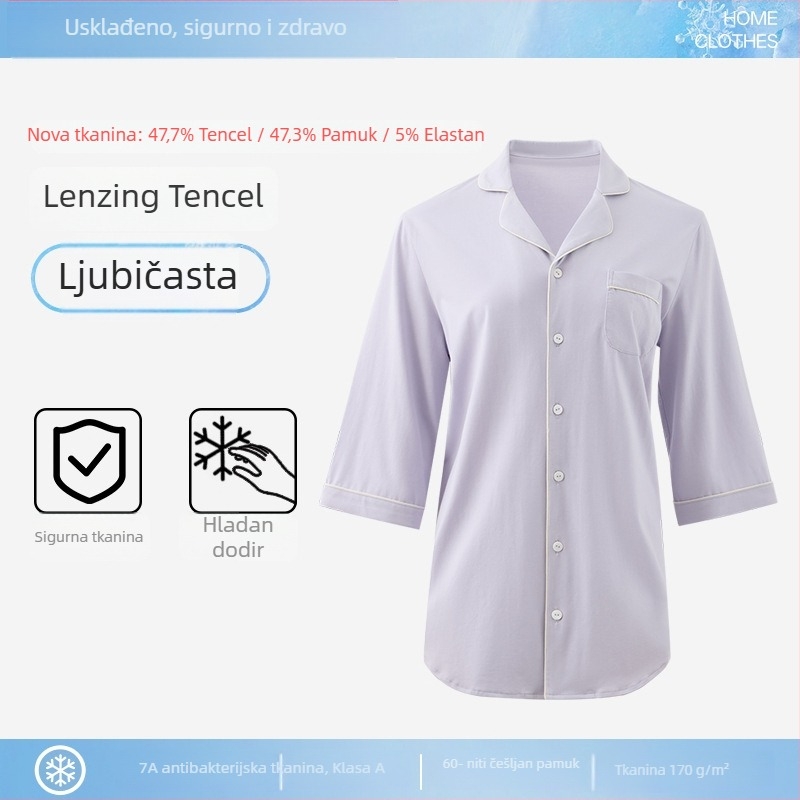 Ženske modal pidžame s reverom, duge rukave, tanka tkanina, 90–95% modal sadržaj