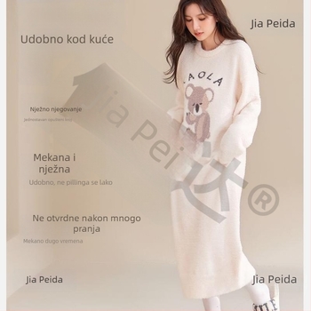 U3Q ženski set pidžama od coral fleece, topao i debeo zimski dugi komad, pogodan za nošenje i vani