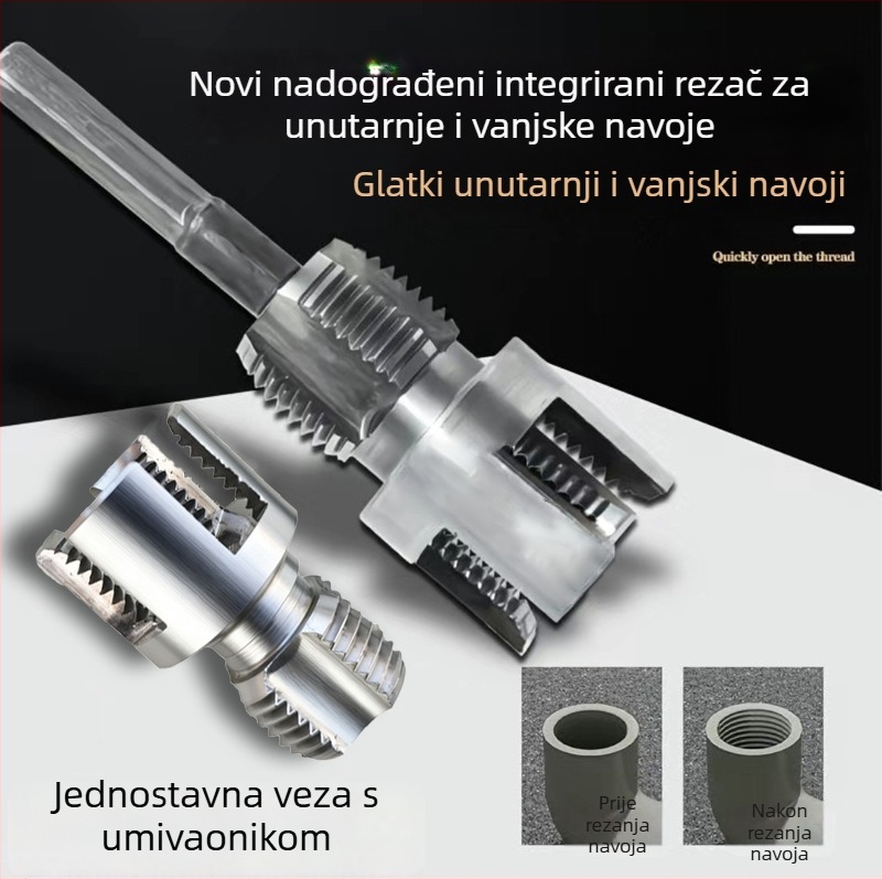 Alat za navojenje cijevi s unutarnjom i vanjskom integracijom, od ugljičnog čelika (Format: Formula; 1 komplet; Za kućnu upotrebu; Kompatibilno s PPR/PE cijevima)
