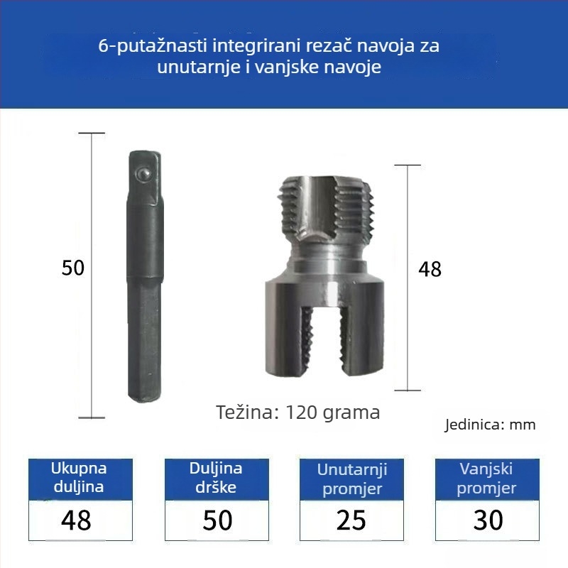 Alat za navojenje cijevi s unutarnjom i vanjskom integracijom, od ugljičnog čelika (Format: Formula; 1 komplet; Za kućnu upotrebu; Kompatibilno s PPR/PE cijevima)