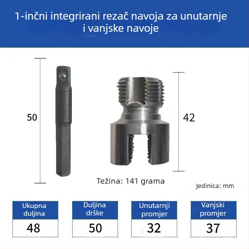 Alat za navojenje cijevi s unutarnjom i vanjskom integracijom, od ugljičnog čelika (Format: Formula; 1 komplet; Za kućnu upotrebu; Kompatibilno s PPR/PE cijevima)