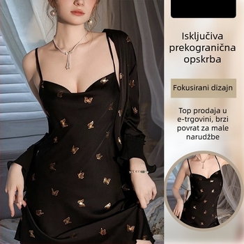 Ženske pidžame od ice-silk, camisole stil, ultra tanka tkanina, bez ovratnika, ljetni set pidžama