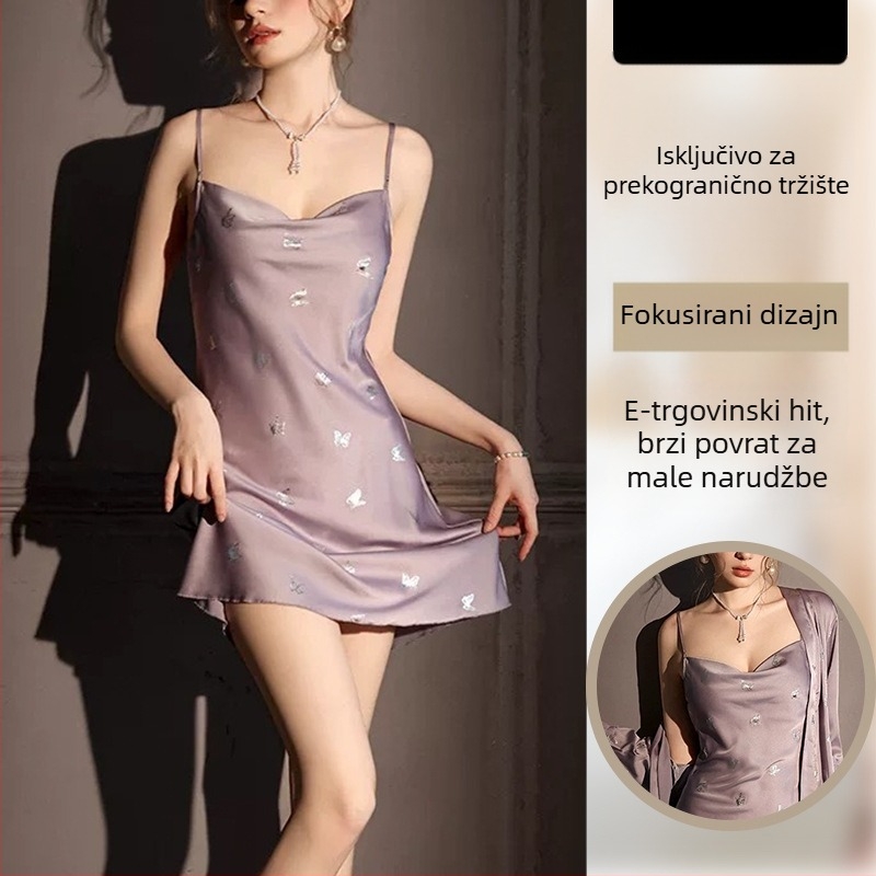 Ženske pidžame od ice-silk, camisole stil, ultra tanka tkanina, bez ovratnika, ljetni set pidžama