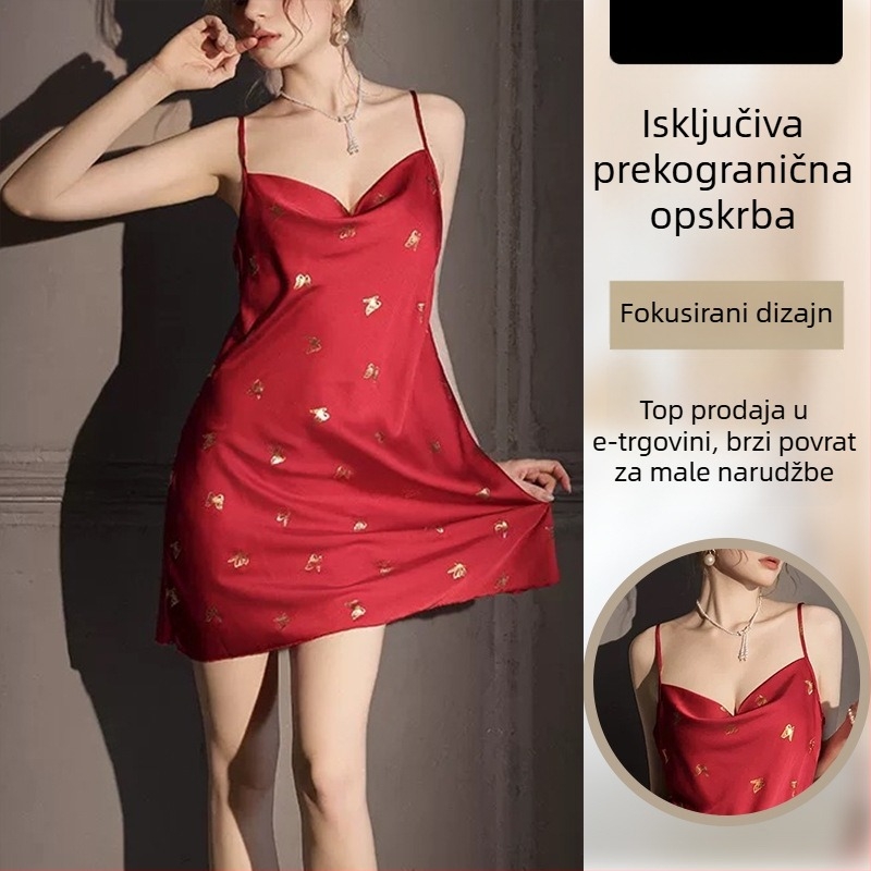 Ženske pidžame od ice-silk, camisole stil, ultra tanka tkanina, bez ovratnika, ljetni set pidžama