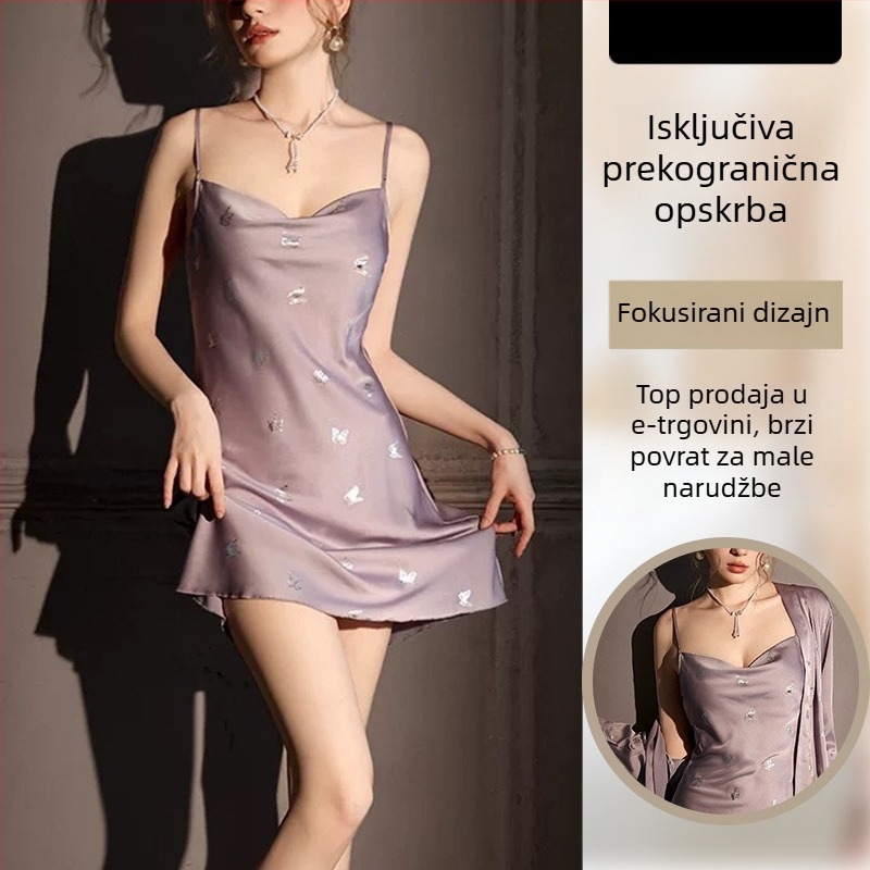 Ženske pidžame od ice-silk, camisole stil, ultra tanka tkanina, bez ovratnika, ljetni set pidžama