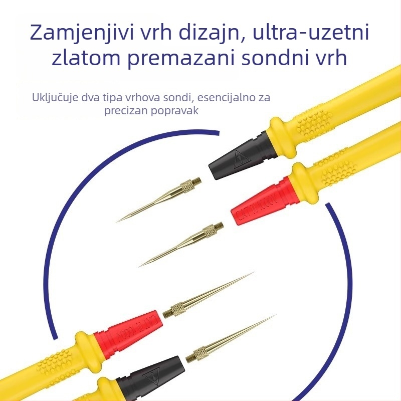 Probe olovka za multimetar s odvojivim vrhom od nehrđajućeg čelika, mekani silikon, otporan na visoke temperature, zamjenjiva igla
