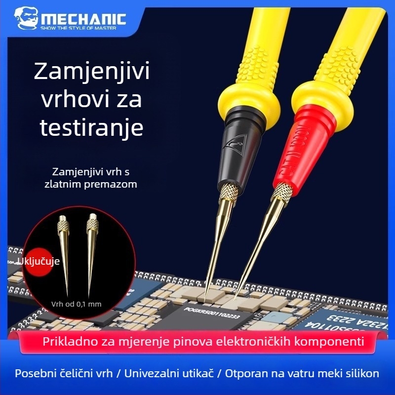 Probe olovka za multimetar s odvojivim vrhom od nehrđajućeg čelika, mekani silikon, otporan na visoke temperature, zamjenjiva igla