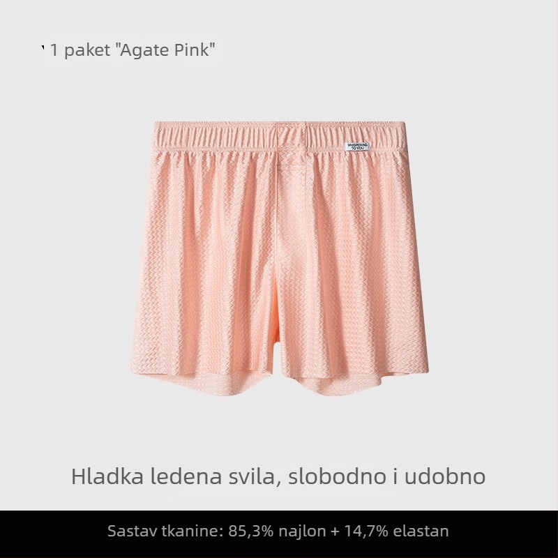 Muške hlače za spavanje, prozračne, srednji pojas, pletene, glavni materijal nylon 80–90%, podstava prepona od viskoze 30–50%, kućna upotreba, udoban slobodan kroj