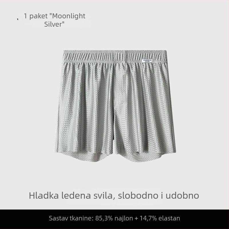 Muške hlače za spavanje, prozračne, srednji pojas, pletene, glavni materijal nylon 80–90%, podstava prepona od viskoze 30–50%, kućna upotreba, udoban slobodan kroj