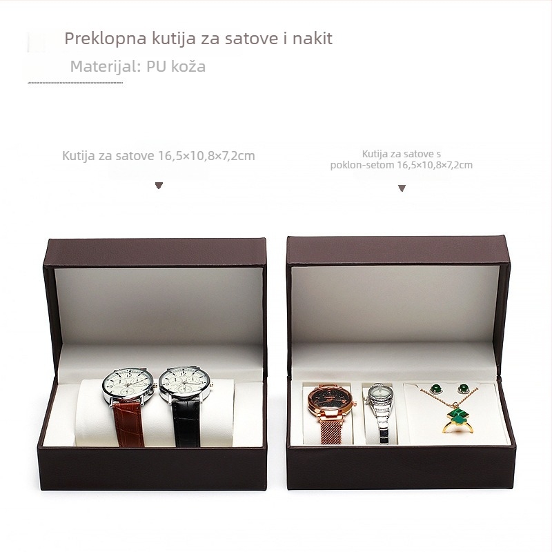 Dvostruka kutija za satove s jastučićem – PU koža, pakiranje nakita, poklon kutija