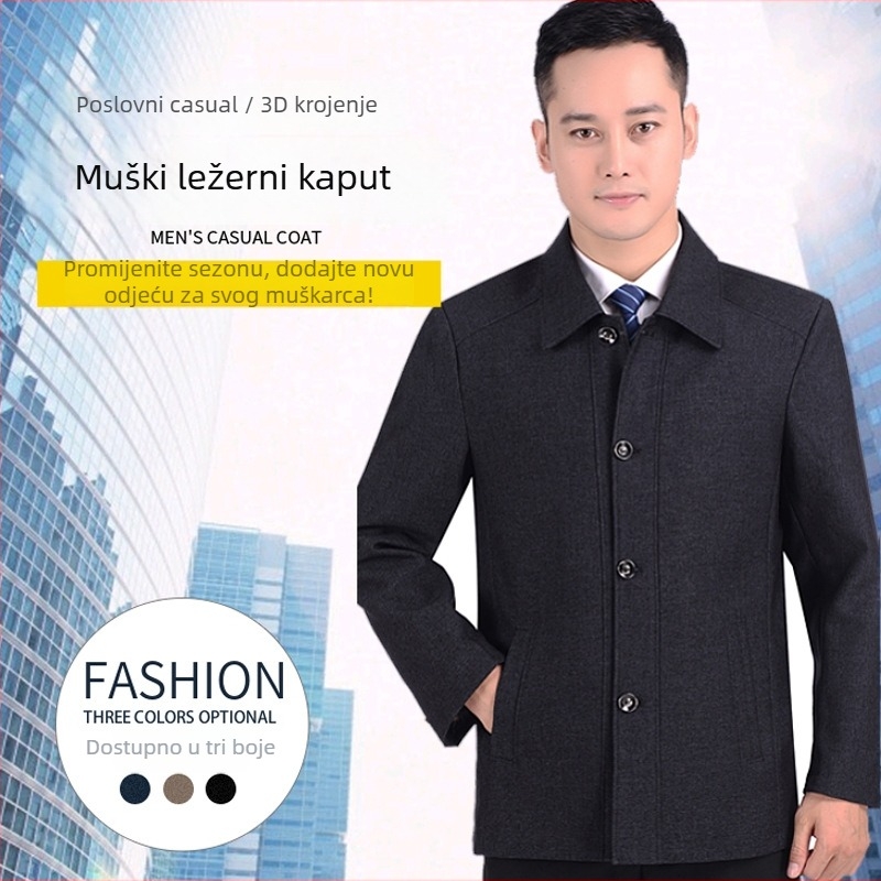 Muška jakna od poliestera, rever, opušten kroj, jednoratno kopčanje, ležerni stil