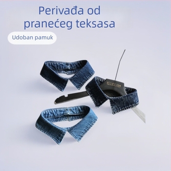 Džemper od pamuka s dekorativnim lažnim ovratnikom - Korejski stil, jednobojni uzorak, postava od pamuka, Zima 2025