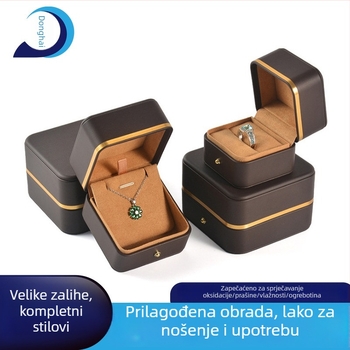 Kutija za prstenje i privjesak – kutija za narukvicu s zaobljenim kutovima, zlatnim rubom i zlatnom kopčom, kompozitni materijal, pakiranje, DH