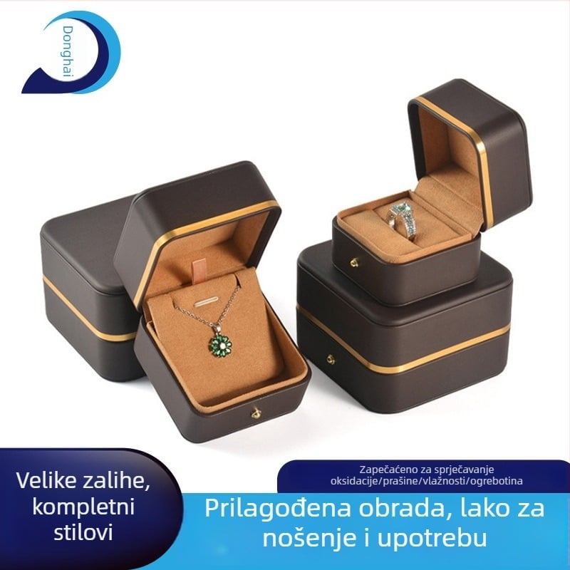 Kutija za prstenje i privjesak – kutija za narukvicu s zaobljenim kutovima, zlatnim rubom i zlatnom kopčom, kompozitni materijal, pakiranje, DH