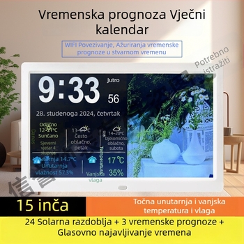 Digitalni okvir sat s vječnim kalendarom, 24 solarnim terminima, WiFi sinkronizacijom vremena, vremenska prognoza, termometar