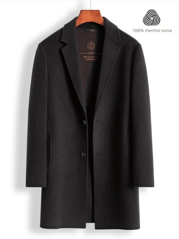 Dvostruki vuneni kaput, korejskog stila, opuštena silueta, jednostruko kopčanje, bez pojasa, bočne džepove, jednobojni uzorak, jesen 2023