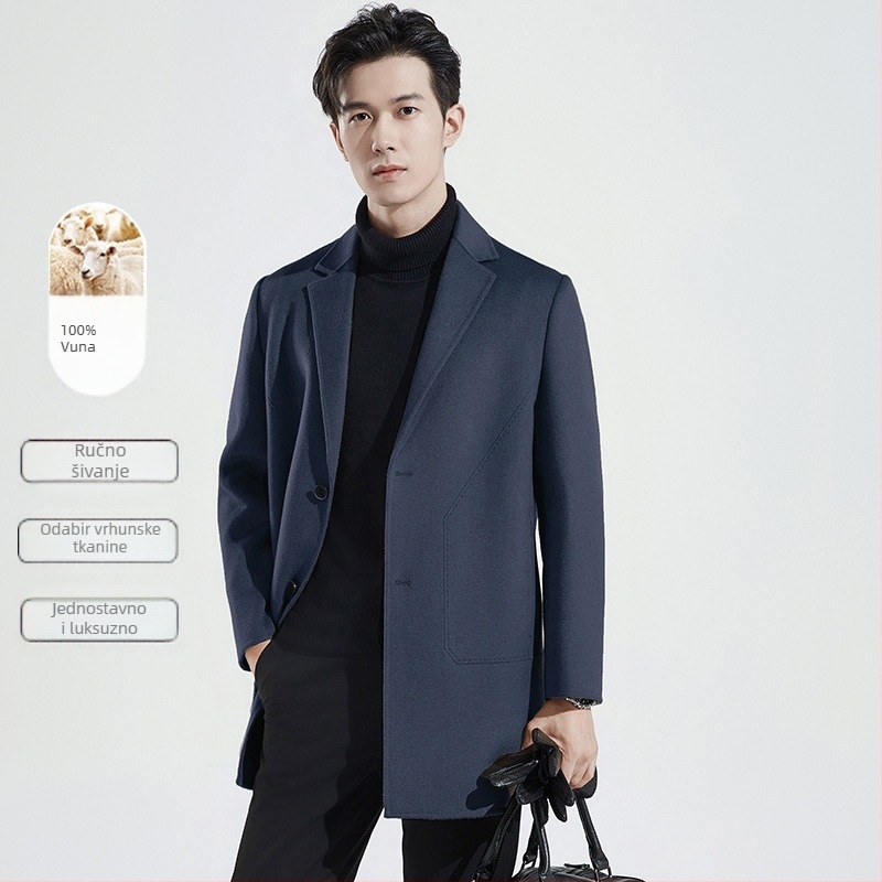 Dvostruki vuneni kaput, korejskog stila, opuštena silueta, jednostruko kopčanje, bez pojasa, bočne džepove, jednobojni uzorak, jesen 2023