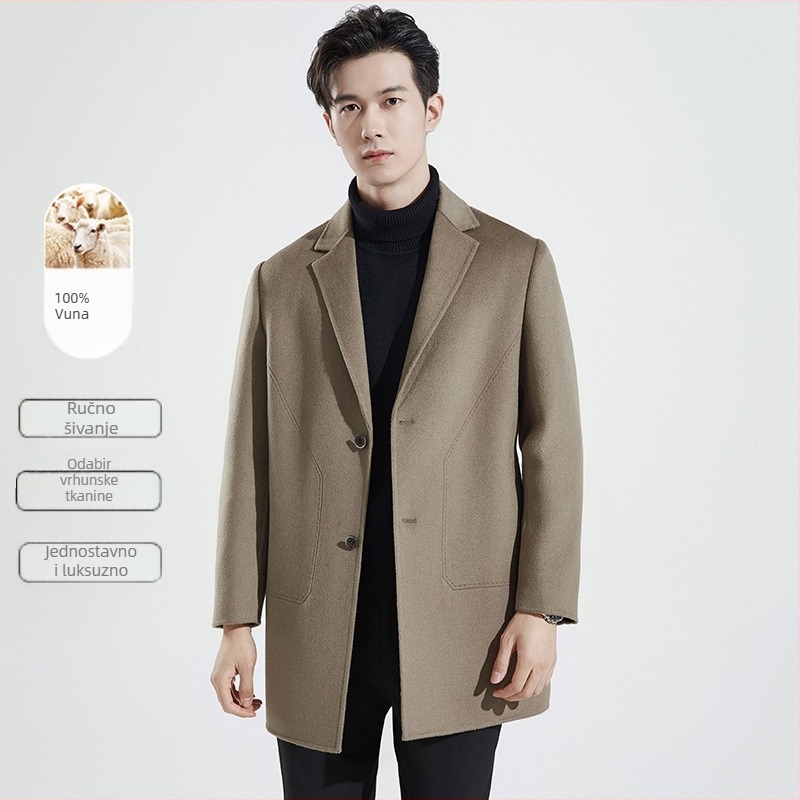 Dvostruki vuneni kaput, korejskog stila, opuštena silueta, jednostruko kopčanje, bez pojasa, bočne džepove, jednobojni uzorak, jesen 2023