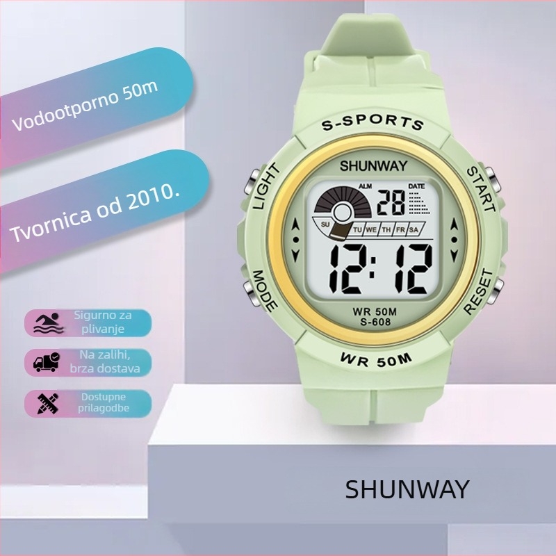 Shengwei Novi dječji svjetleći elektronički sat, vanjski vodootporan sportski multifunkcionalan stil Ins