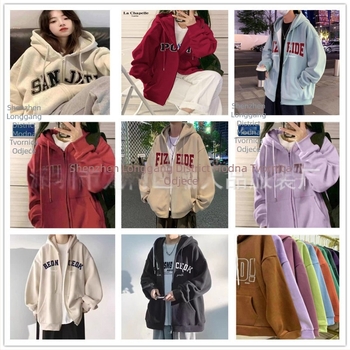 Ženski hooded cardigan sweatshirt s kapuljom, alfabet potpis, korejski casual stil, slobodan kroj, mješavina pamuka i poliestera, fleece iznutra