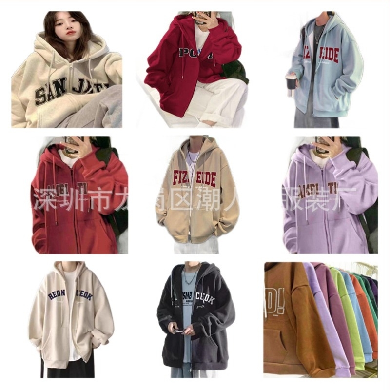 Ženski hooded cardigan sweatshirt s kapuljom, alfabet potpis, korejski casual stil, slobodan kroj, mješavina pamuka i poliestera, fleece iznutra
