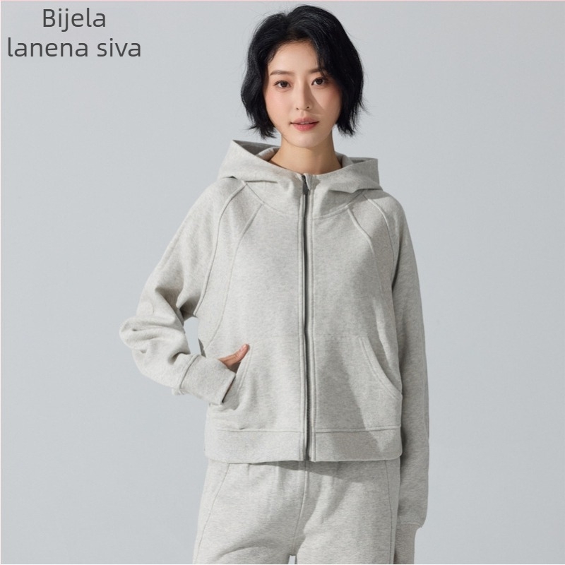 Ženska dukserica s kapuljom i zatvaračem, slobodan kroj, duljina do struka, pamuk-poliester smjesa tkanine, zadržava toplinu