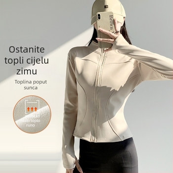 Ženska jakna visoke elastičnosti za oblikovanje, unutrašnji fleece, zatvarač, dugi rukav, uski kroj, proljeće 2026