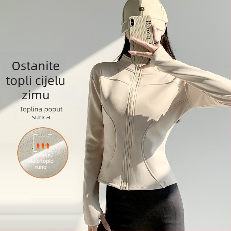 Ženska jakna visoke elastičnosti za oblikovanje, unutrašnji fleece, zatvarač, dugi rukav, uski kroj, proljeće 2026