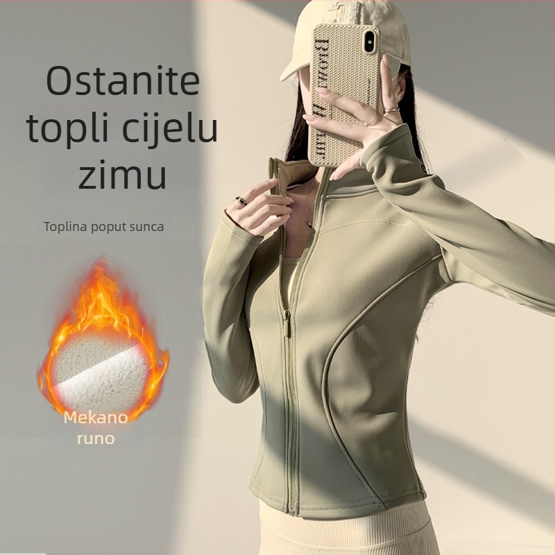 Ženska jakna visoke elastičnosti za oblikovanje, unutrašnji fleece, zatvarač, dugi rukav, uski kroj, proljeće 2026