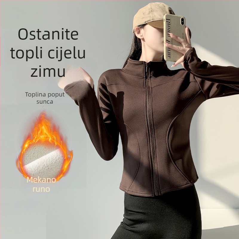 Ženska jakna visoke elastičnosti za oblikovanje, unutrašnji fleece, zatvarač, dugi rukav, uski kroj, proljeće 2026