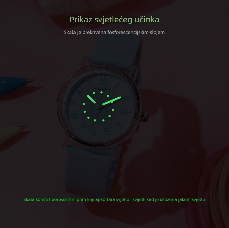 Školski sat za djevojčice sa silikonskim remenom – kvarcni mehanizam SL68, analogni zaslon, luminescentne ručice, vodootporan