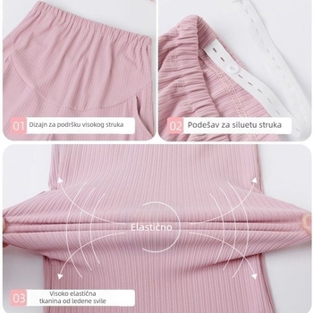 Trudničke široke hlače, tanke Ice Silk tkanine, podrška za trbuh, duljina 9/10, poliester sa spandeksom